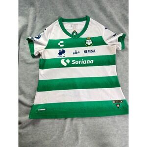 Charly Santos Laguna Soccer Jersey Mens XL Green White Stripe Liga MX Home Shirt